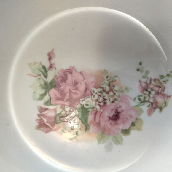 Carrollton Pottery Cabbage Rose Serving Bowl Pink White Farmhouse Grannycore - Picture 2 of 11